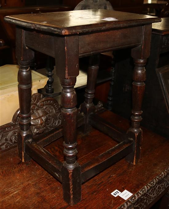 A late 17th century oak joint stool (split to top)